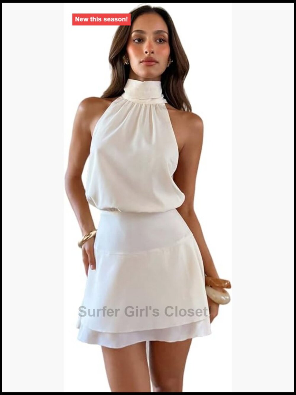 Women's Sleeveless Halter Mini A-Line Dress Mock Neck Tie Back Wedding Guest